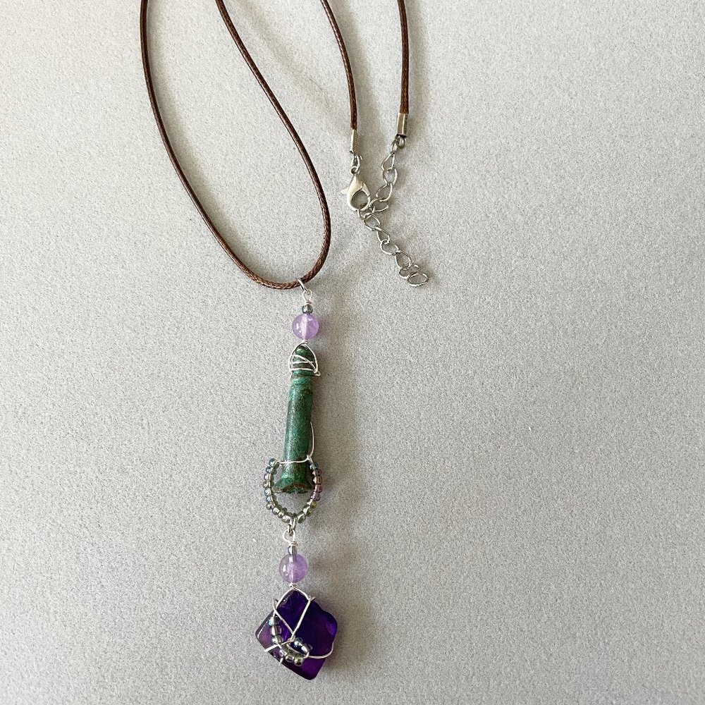 Purple Sea Glass Ocean Nail Part Amethyst Gemstone Crystal Necklace Coast Beach